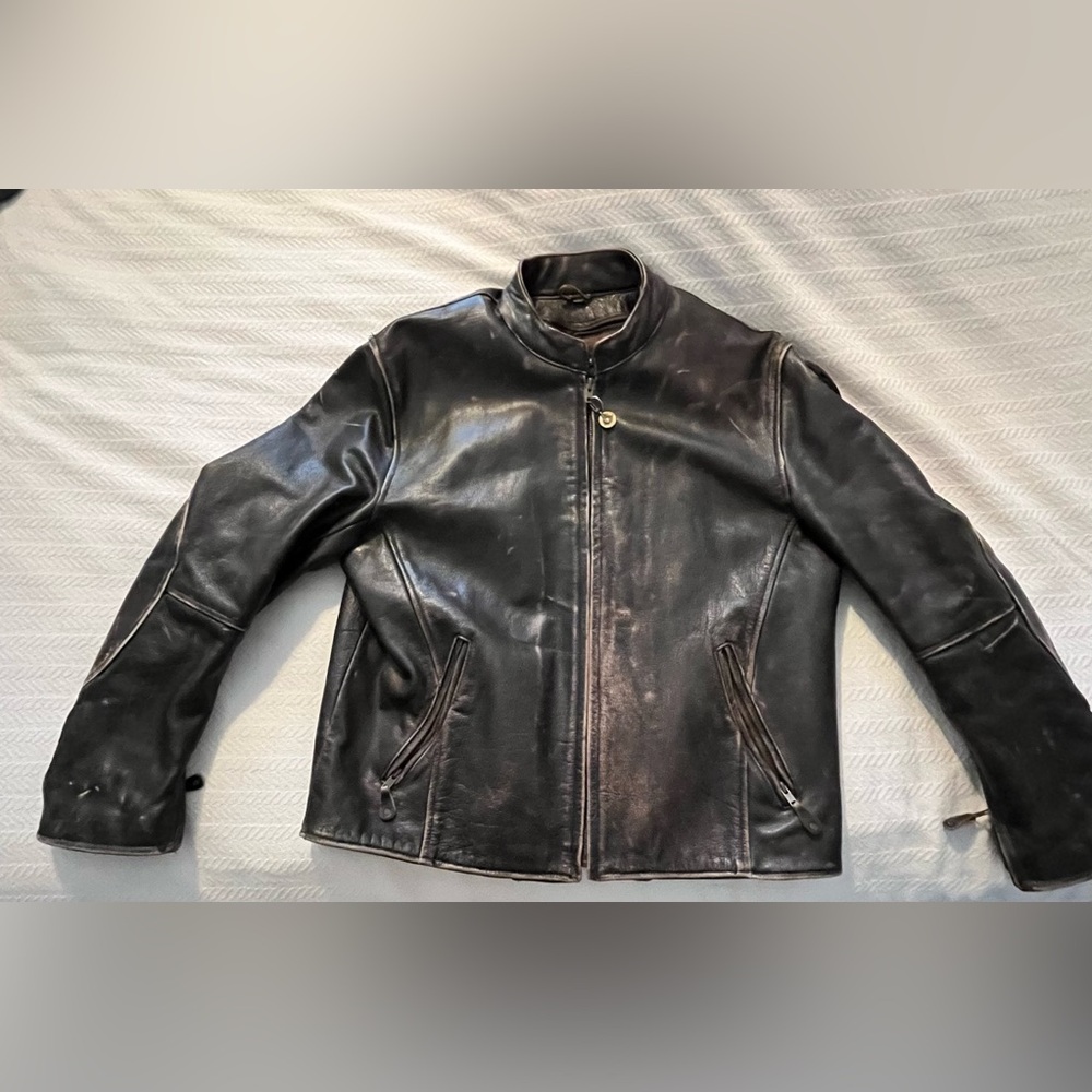 Element Men's distressed brown Leather Jacket and lamb skin aviator hat